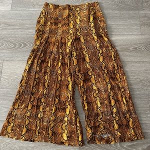 Zara Mustard Yellow Snake Print Wide Leg Pants
